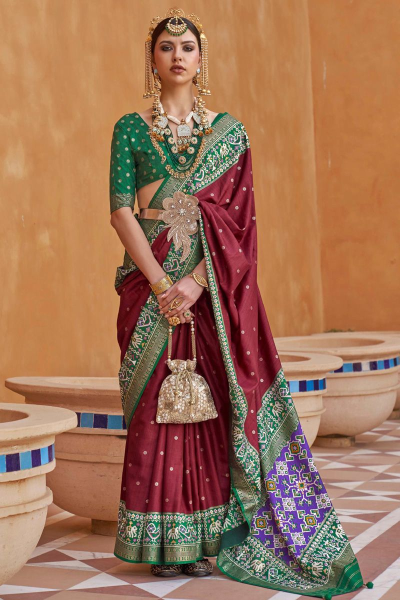 Patola Printed Art Silk Festive Saree In Maroon