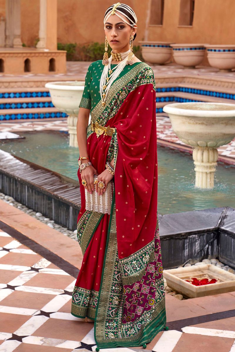 Patola Printed Art Silk Festive Saree In Red