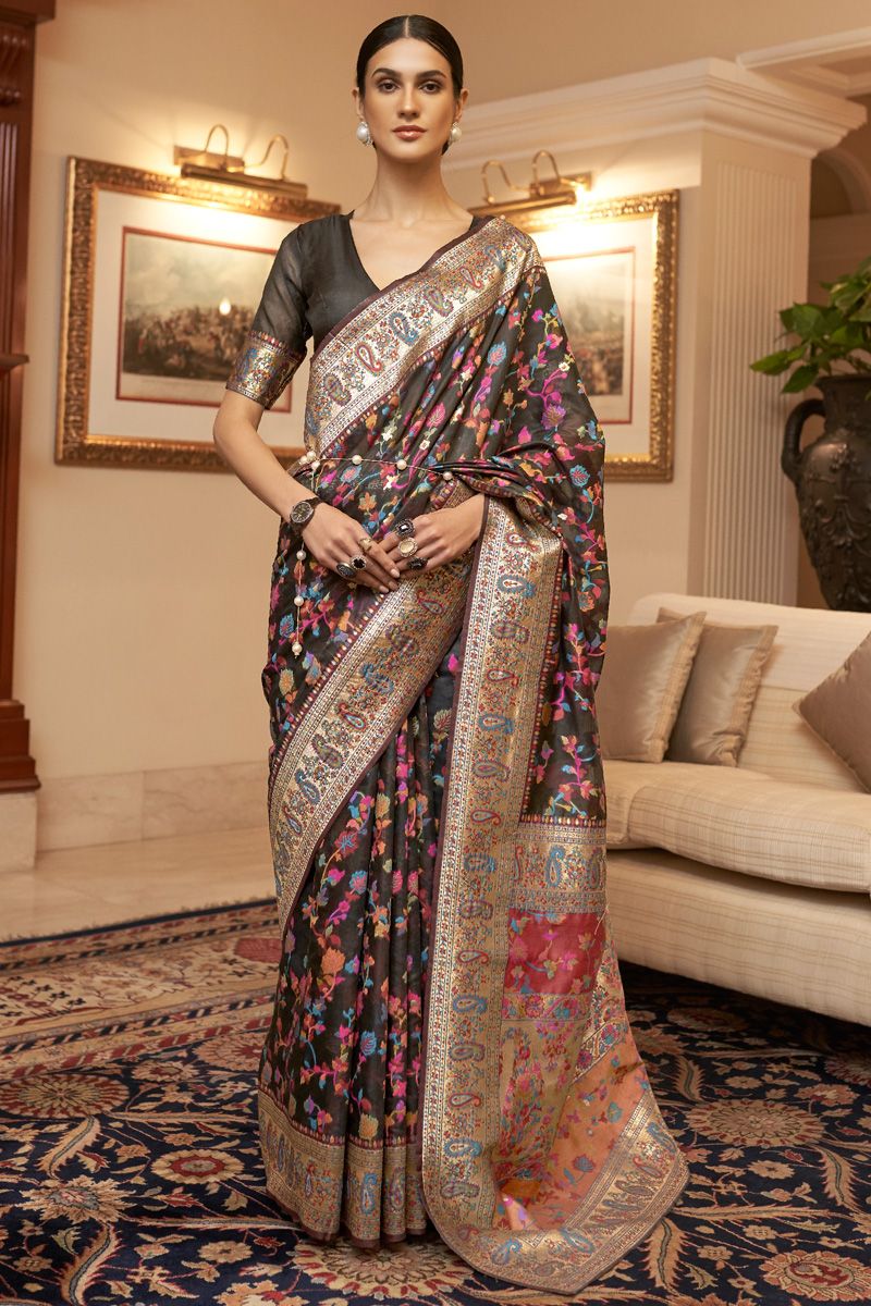 Black Handloom Silk Function Classic Saree