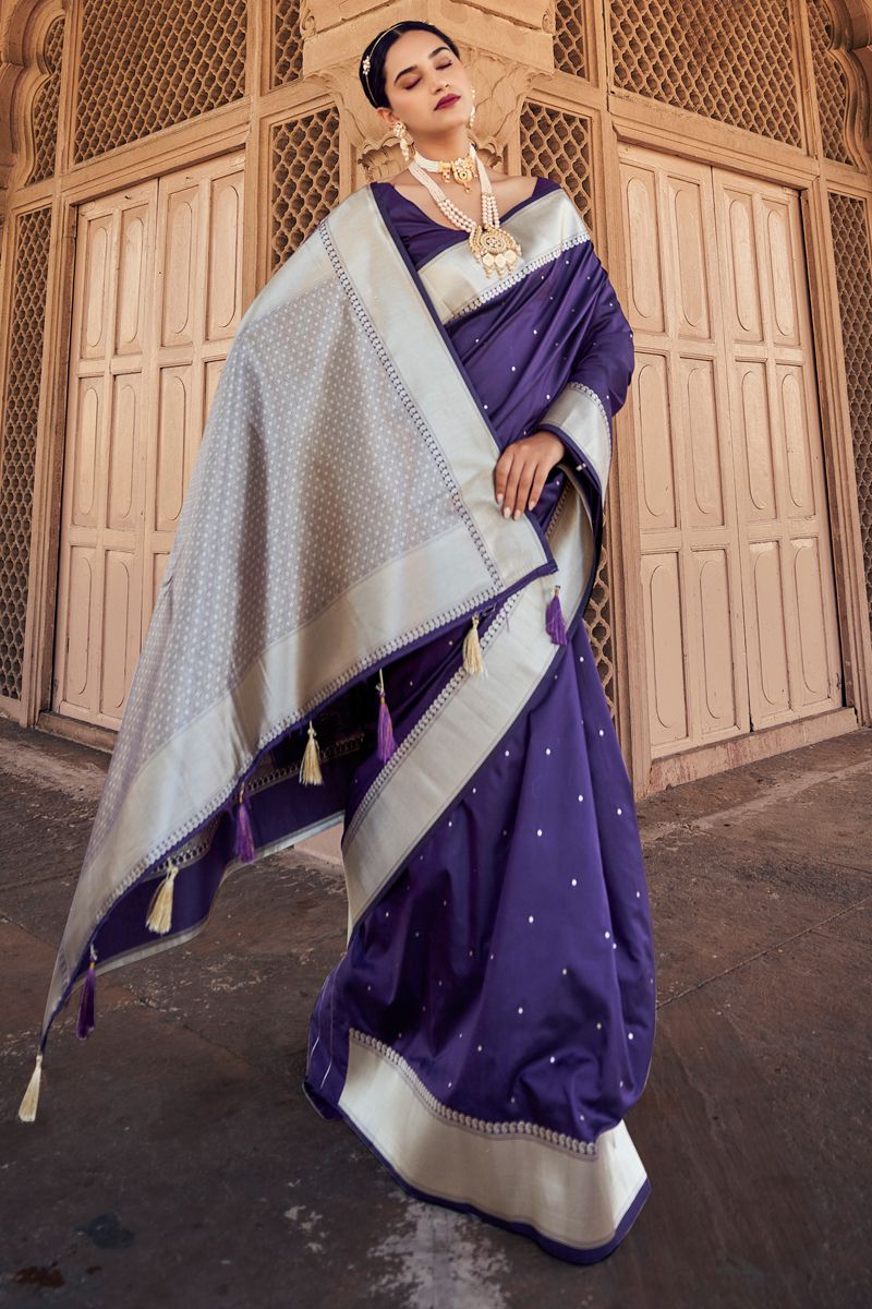 Purple Weaving Work Banarasi Silk Saree