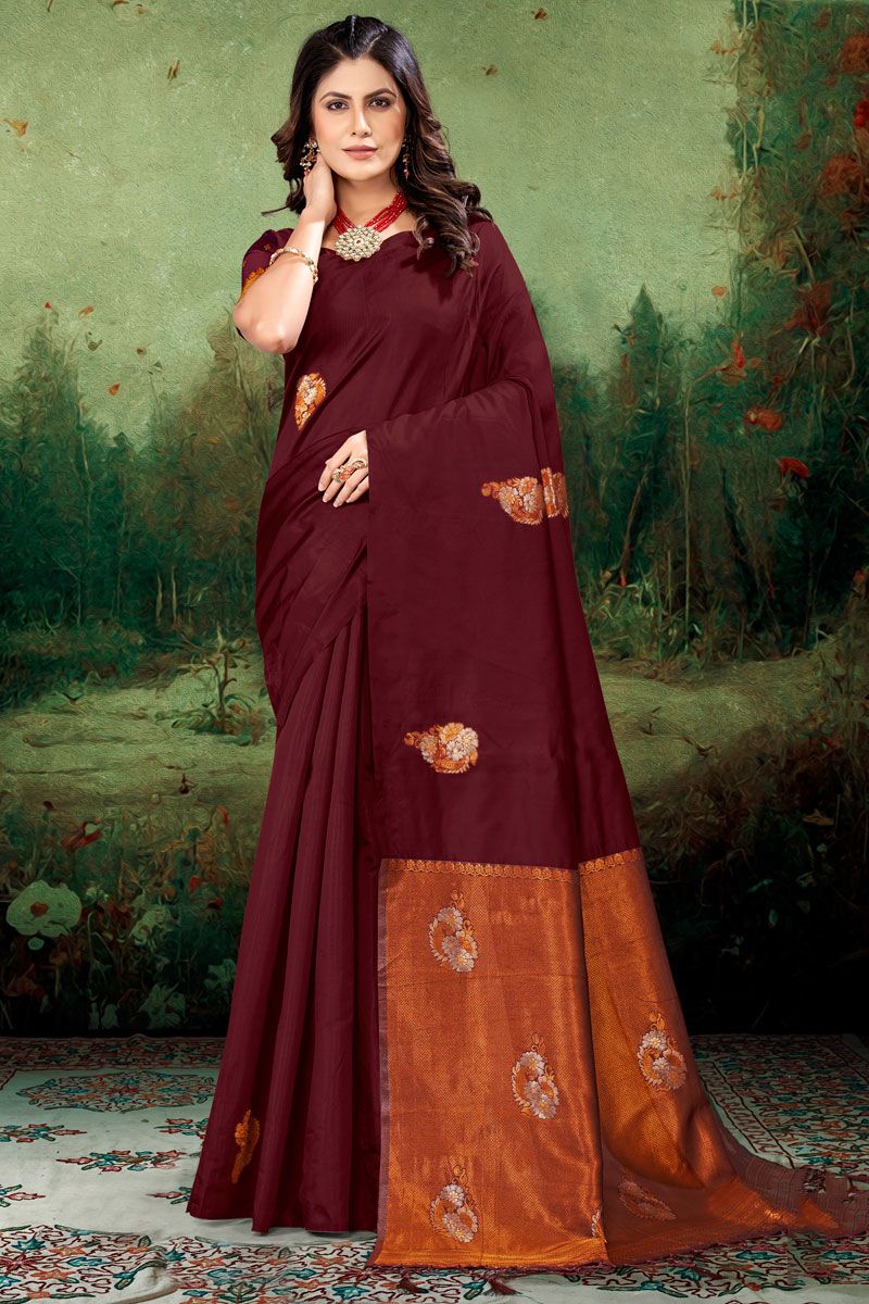 Maroon Color Gorgeous Festival Saree in Art Silk with Weaving Patterns