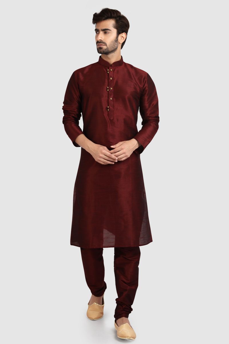 Art Silk Maroon Color Readymade Men Stylish Kurta Pyjama