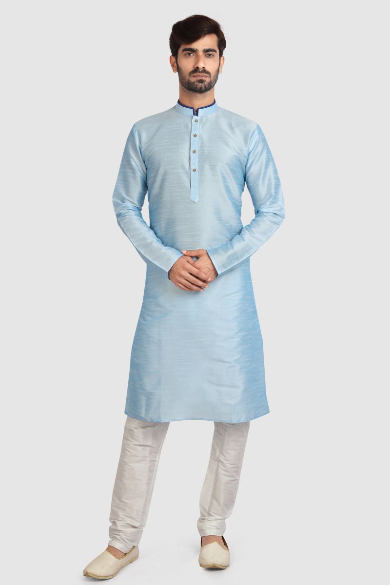 Sky Blue Color Readymade Lovely Kurta Pyjama For Men