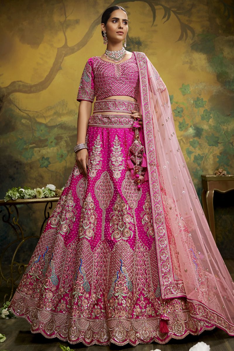 Magenta Color Silk Fabric Heavy Embroidered Bridal Look Lehenga Choli