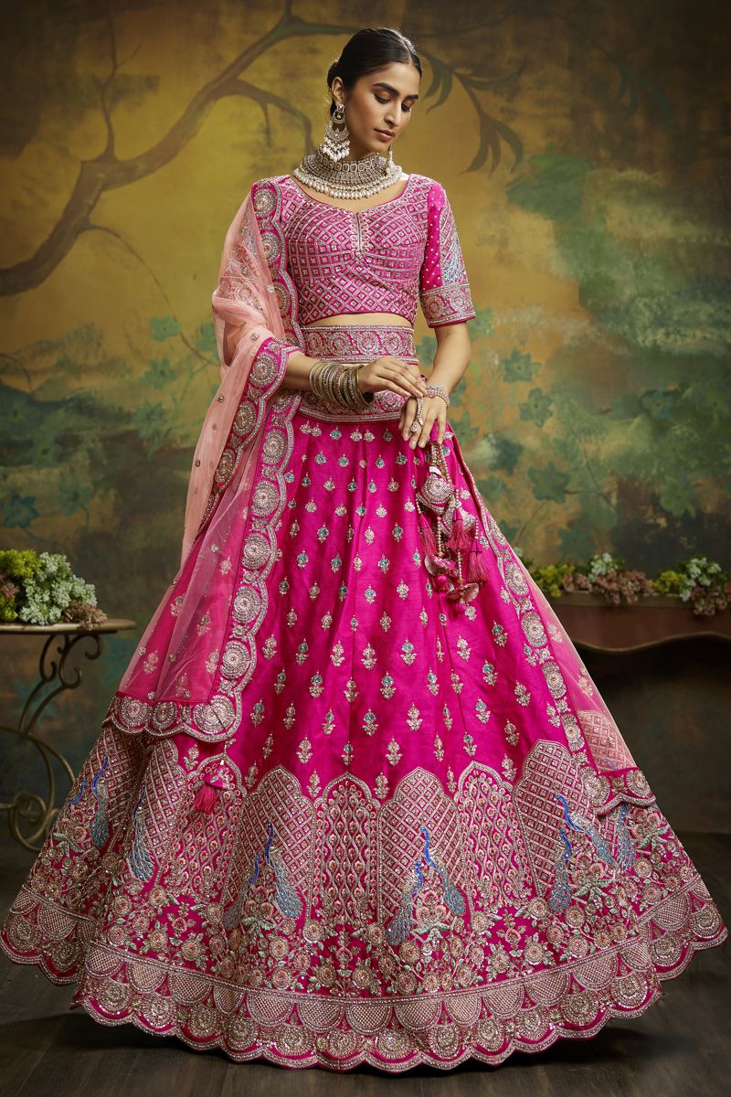 Rani Color Embroidered Work On Silk Fabric Beatific Bridal Lehenga Choli