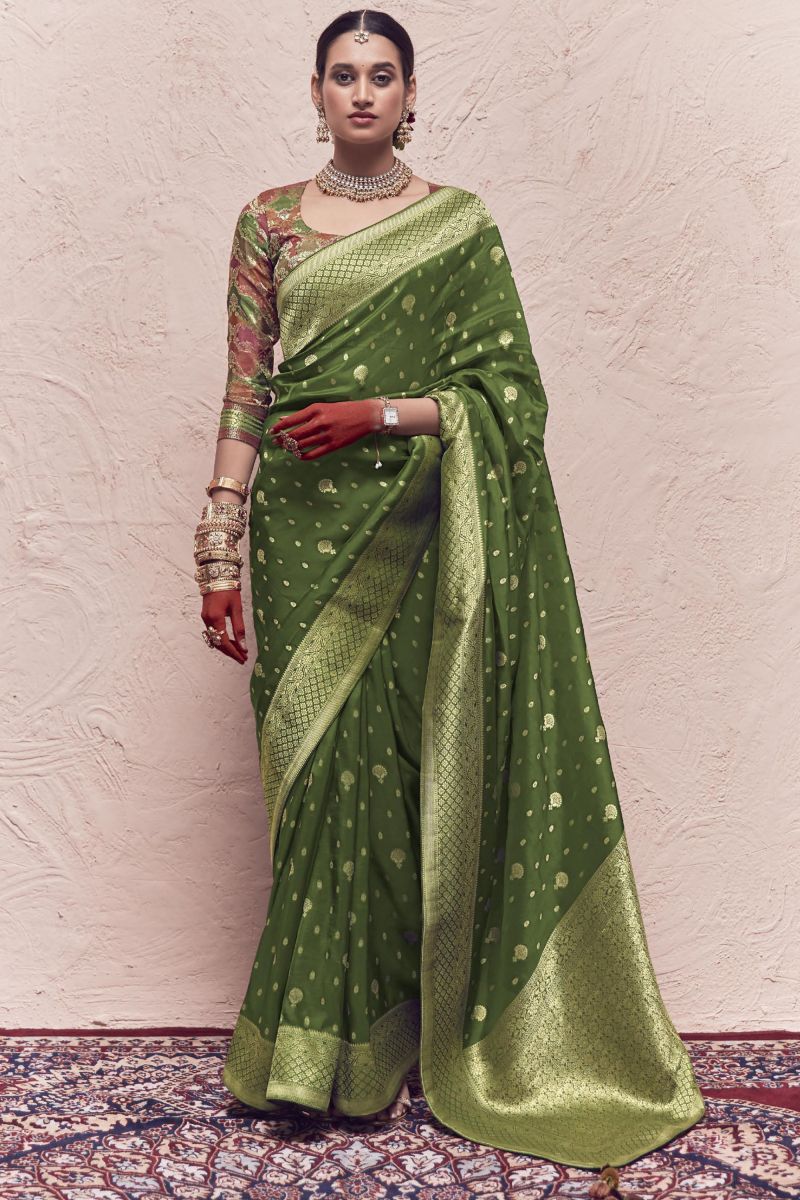 Green Color Art Silk Sangeet Wear Weaving Work Saree