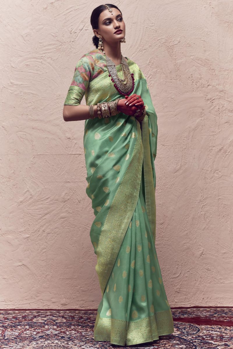 Sea Green Color Art Silk Weaving Work Function Wear Fancy Saree