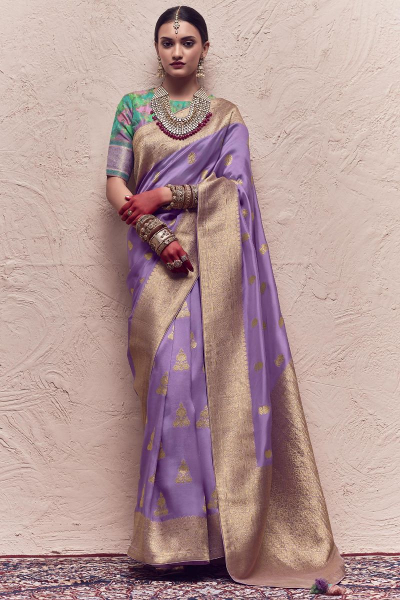 Weaving Work Art Silk Sangeet Wear Lavender Color Designer Saree