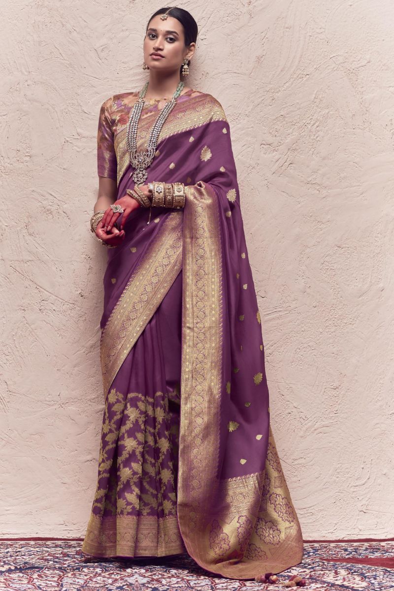 Purple Color Reception Wear Trendy Weaving Work Saree In Art Silk Fabric