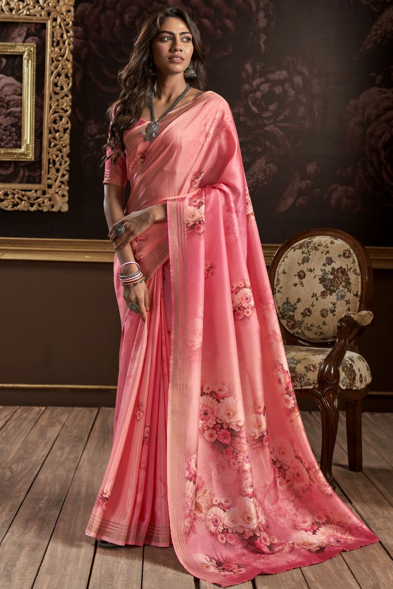 Pink Color Art Silk Daily Wear Printed Saree