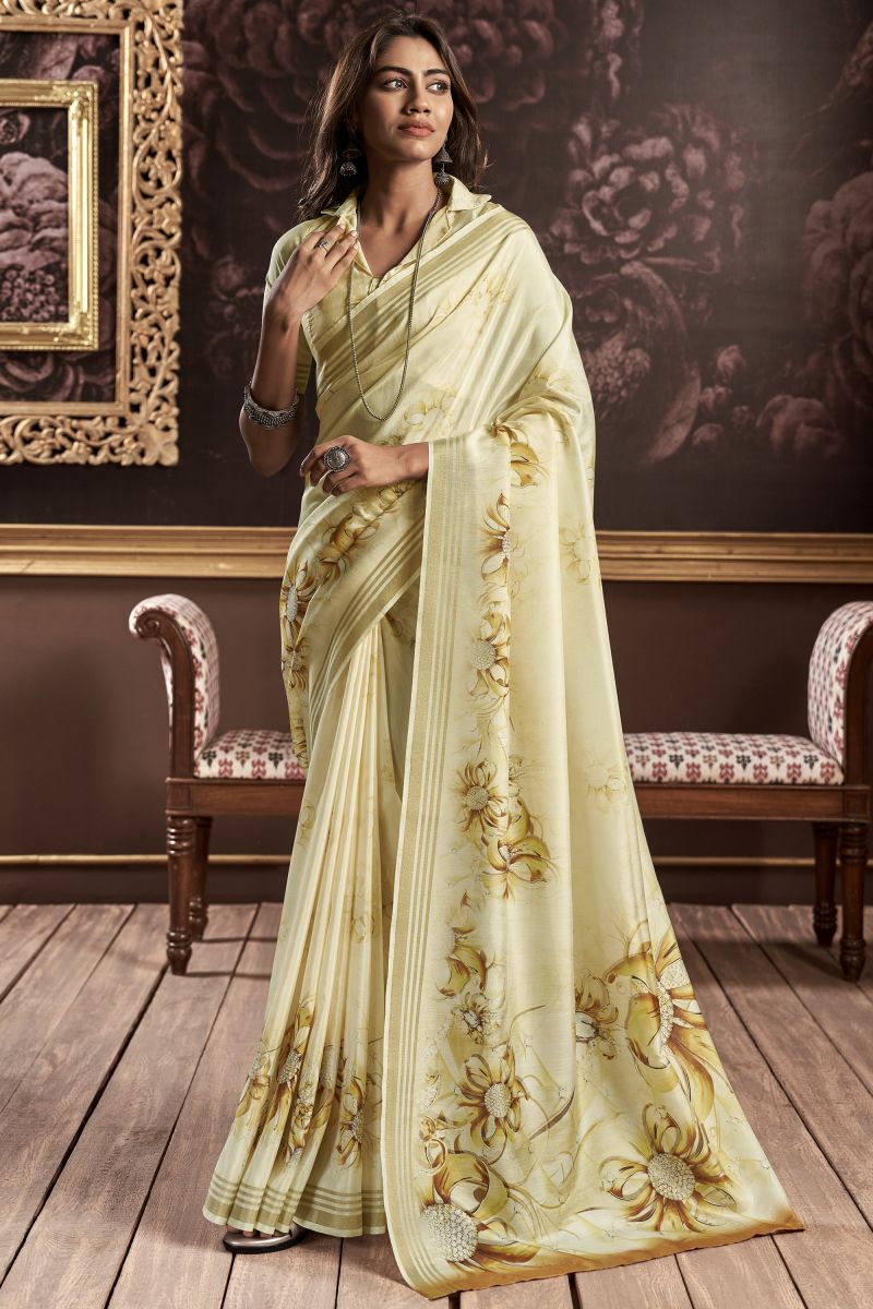 Beige Color Art Silk Printed Casual Wear Saree