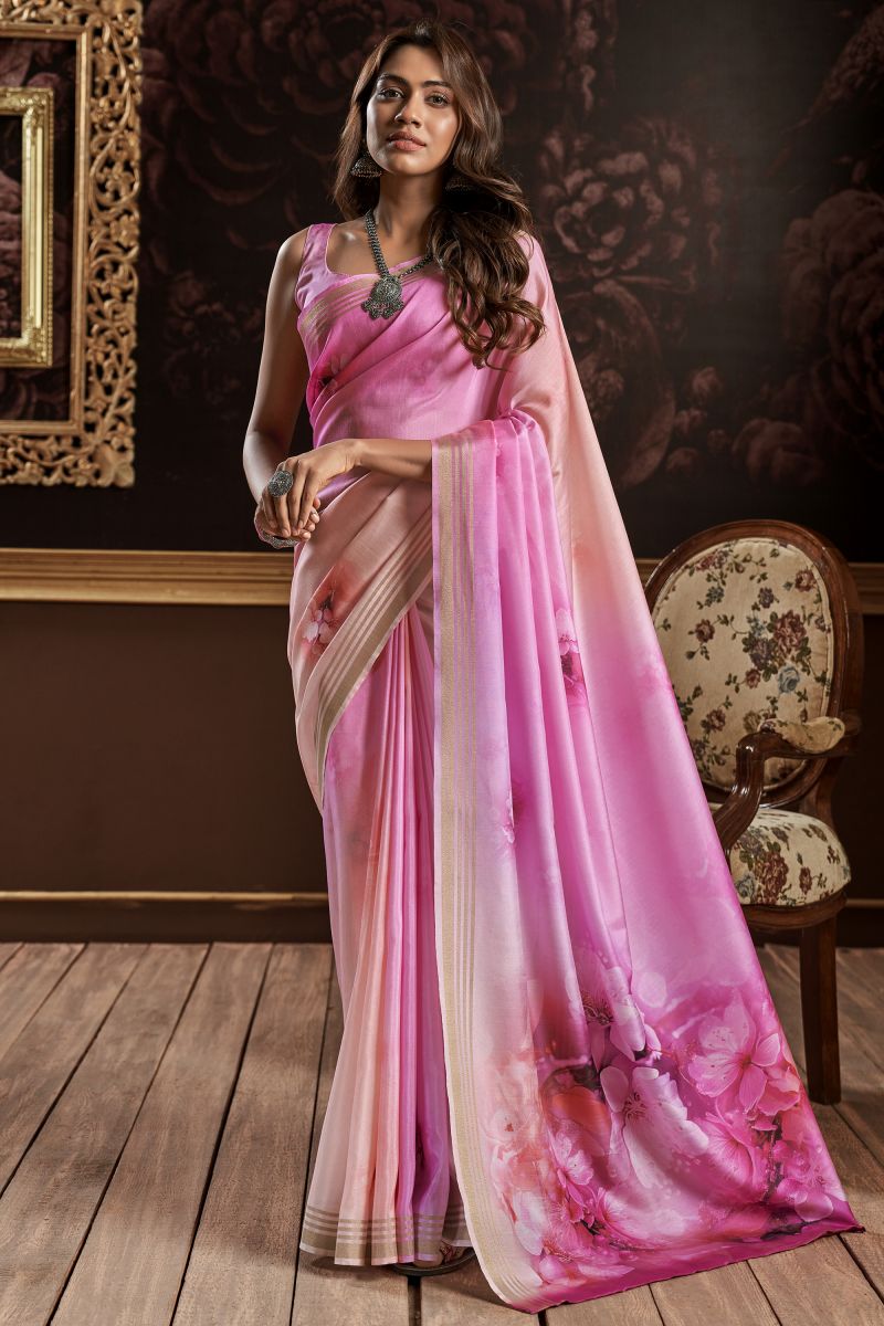 Pink Color Daily Wear Classic Printed Art Silk Saree