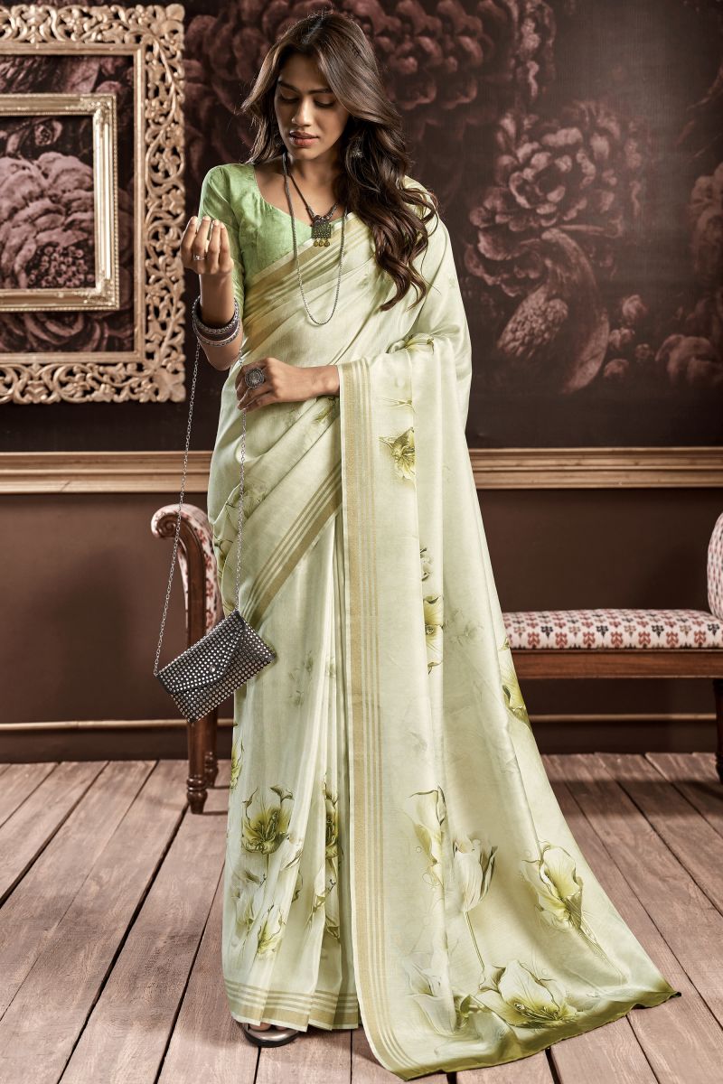 Casual Wear Classic Art Silk Beige Color Printed Saree