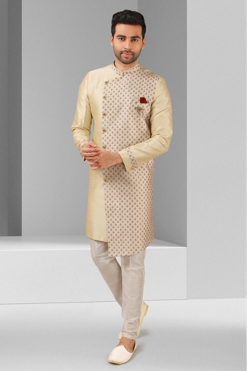 Art Silk Beige Magnificent Readymade Men Indo Western