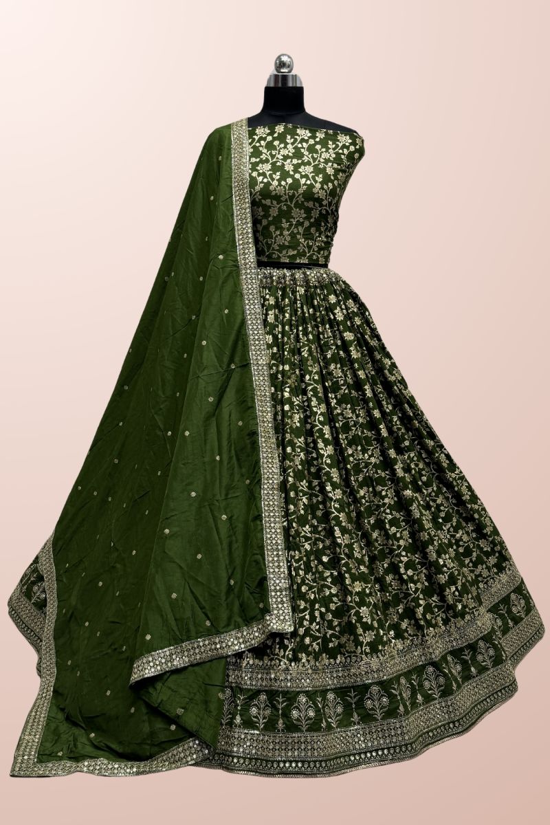 Trendy Viscose Fabric Green Color Lehenga With Sequins Work