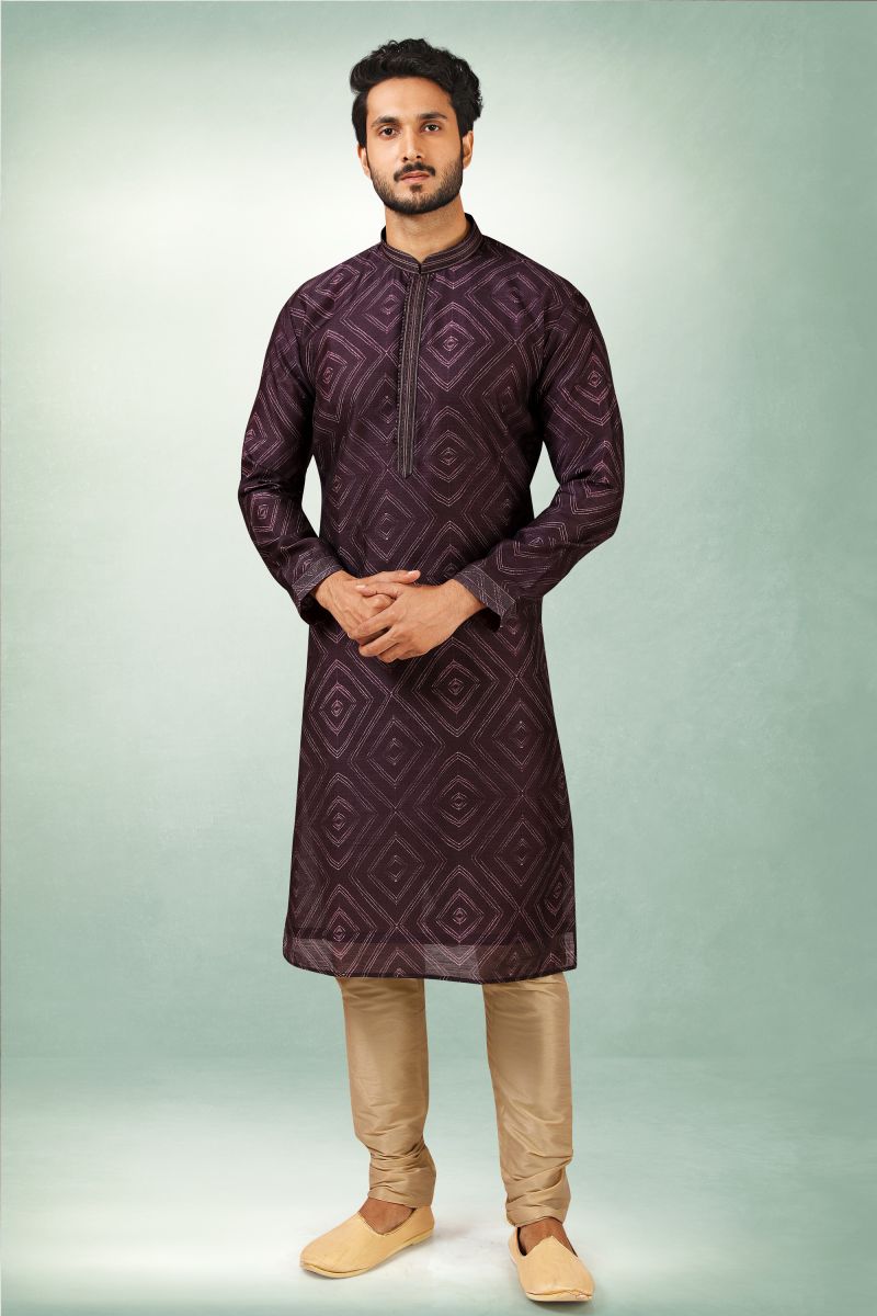 Purple Color Art Silk Fabric Printed Festive Wear Captivating Readymade Kurta Pyjama For Men