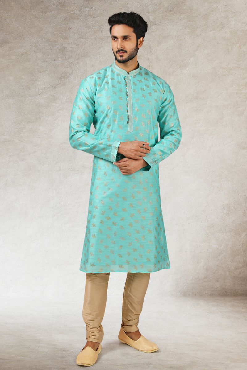 Art Silk Fabric Printed Function Wear Readymade Kurta Pyjama For Men