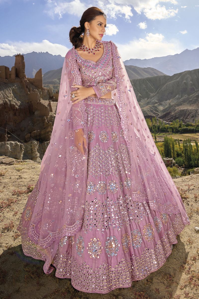 Organza Fancy Work Bridal Lehenga Choli In Pink Color