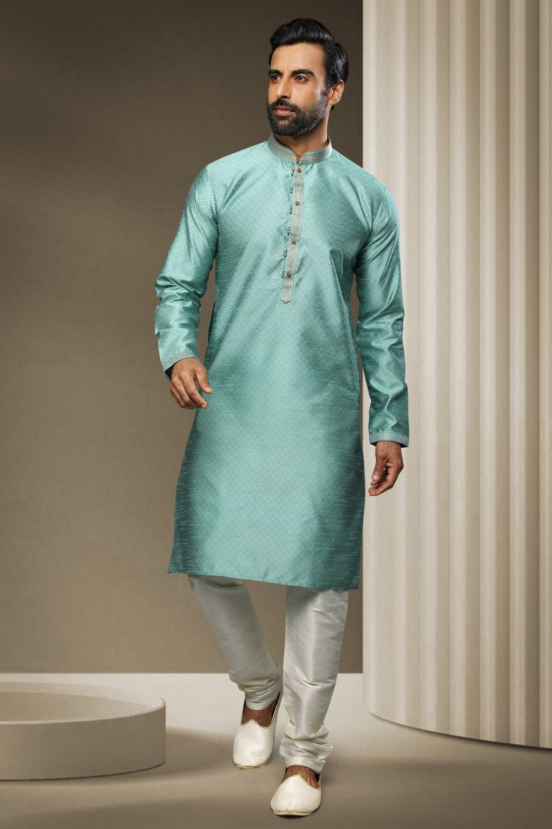 Jacquard Silk Reception Wear Readymade Kurta Pyjama For Men