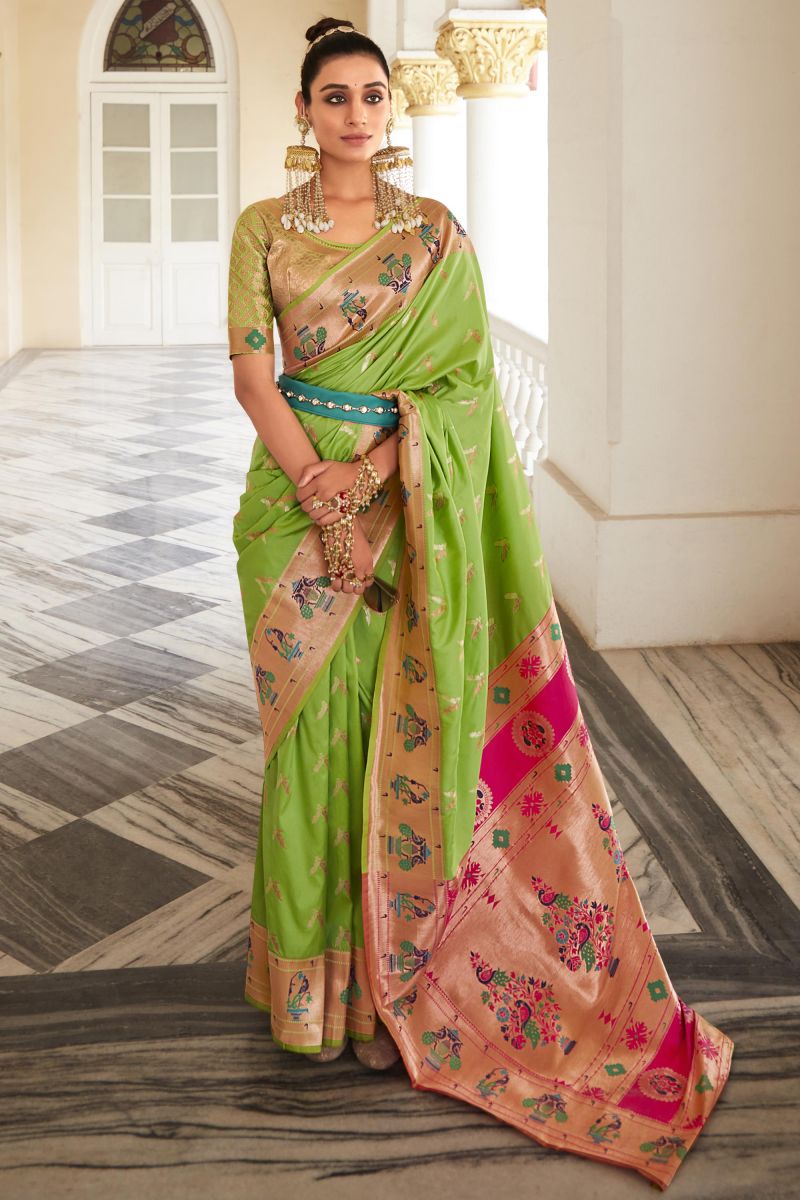 Engaging Green Art Silk Weaving Work Saree