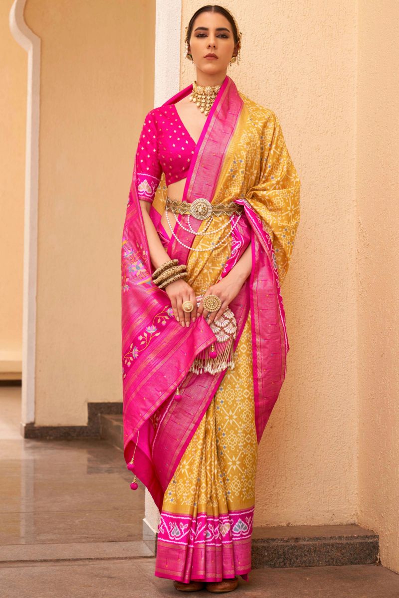 Yellow Patola Silk Designer Saree For Wedding Function