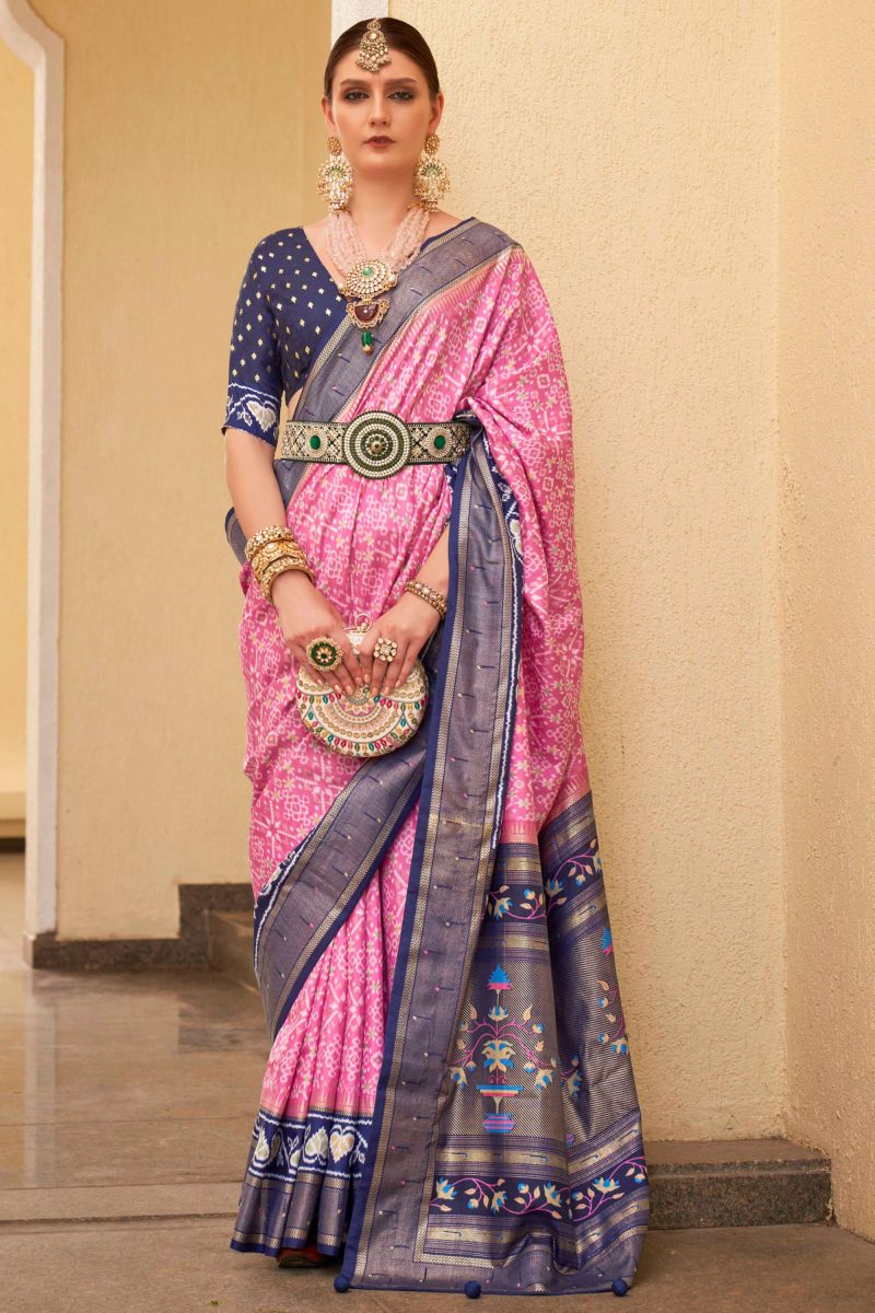 Pink Patola Silk Printed Saree