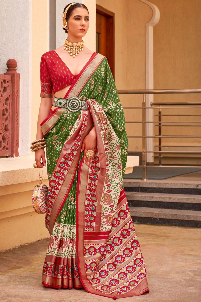 Patola Silk Green Color Printed Saree