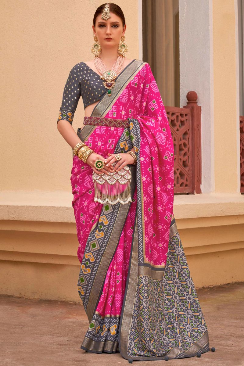 Rani Printed Patola Silk Traditional Saree