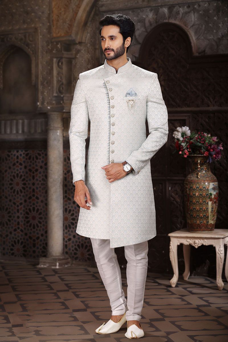 Jacquard Fabric Off White Color Readymade Men Stylish Indo Western