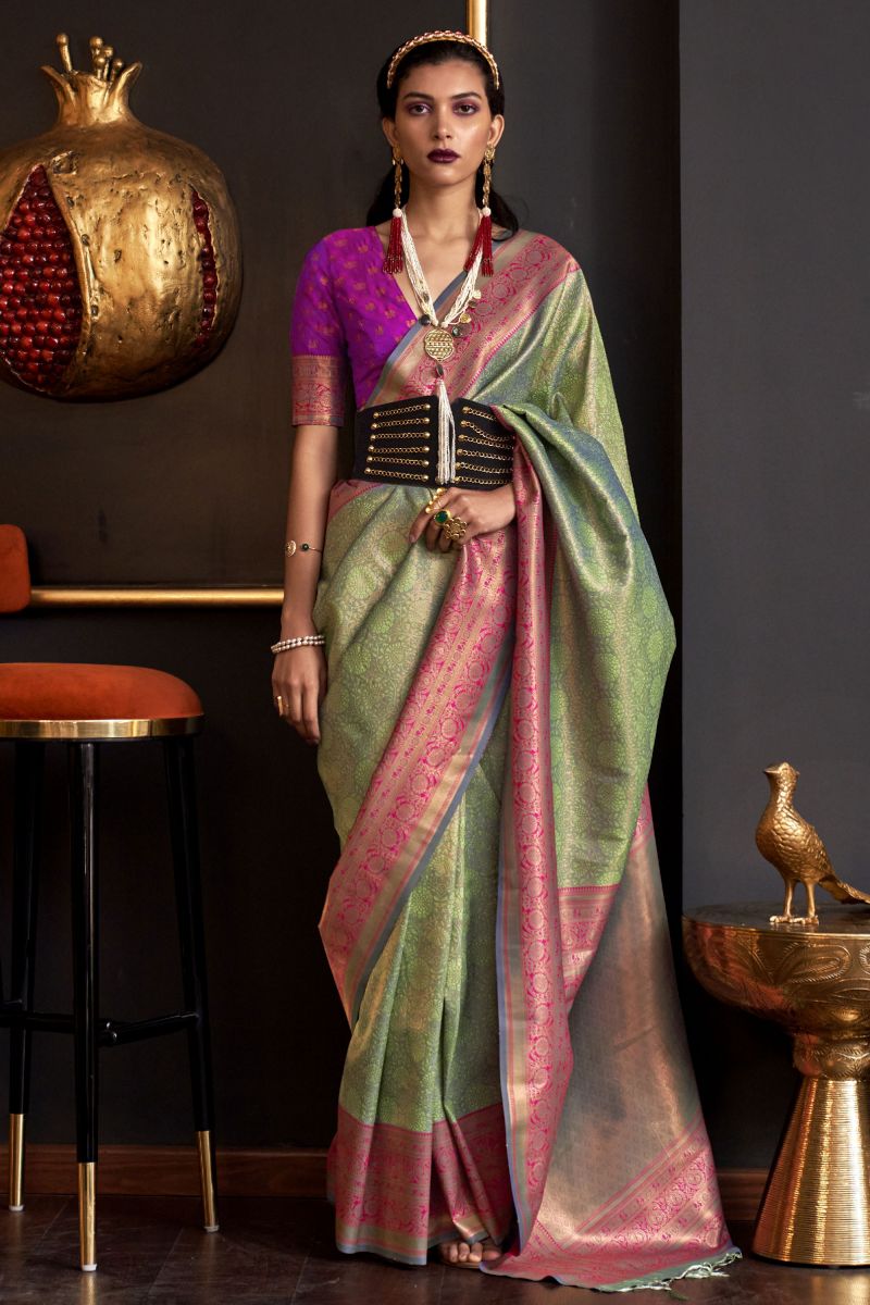 Sea Green Color Weaving Work Art Silk Saree