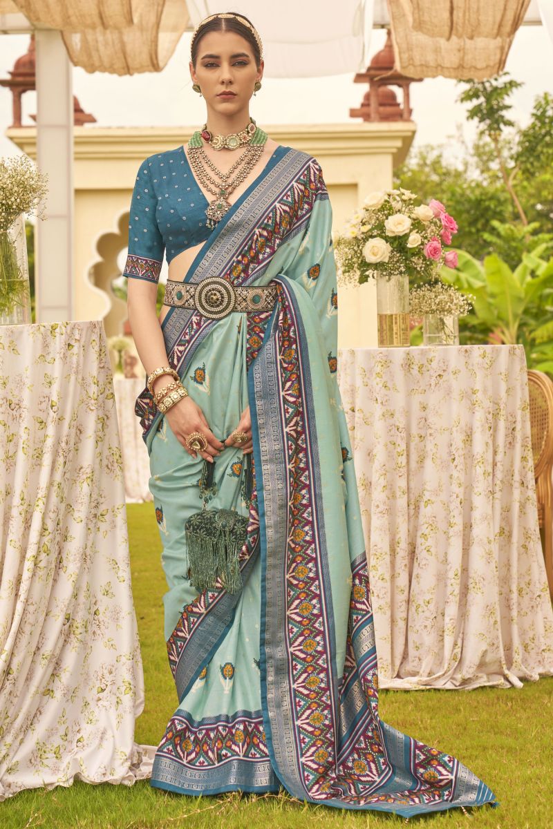 Sea Green Patola Silk Printed Saree