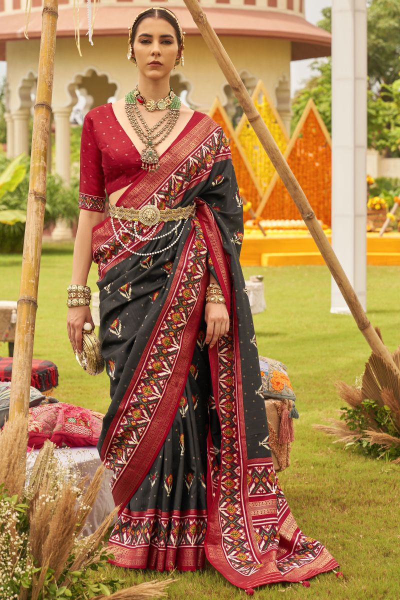 Black Printed Patola Silk Traditional Saree