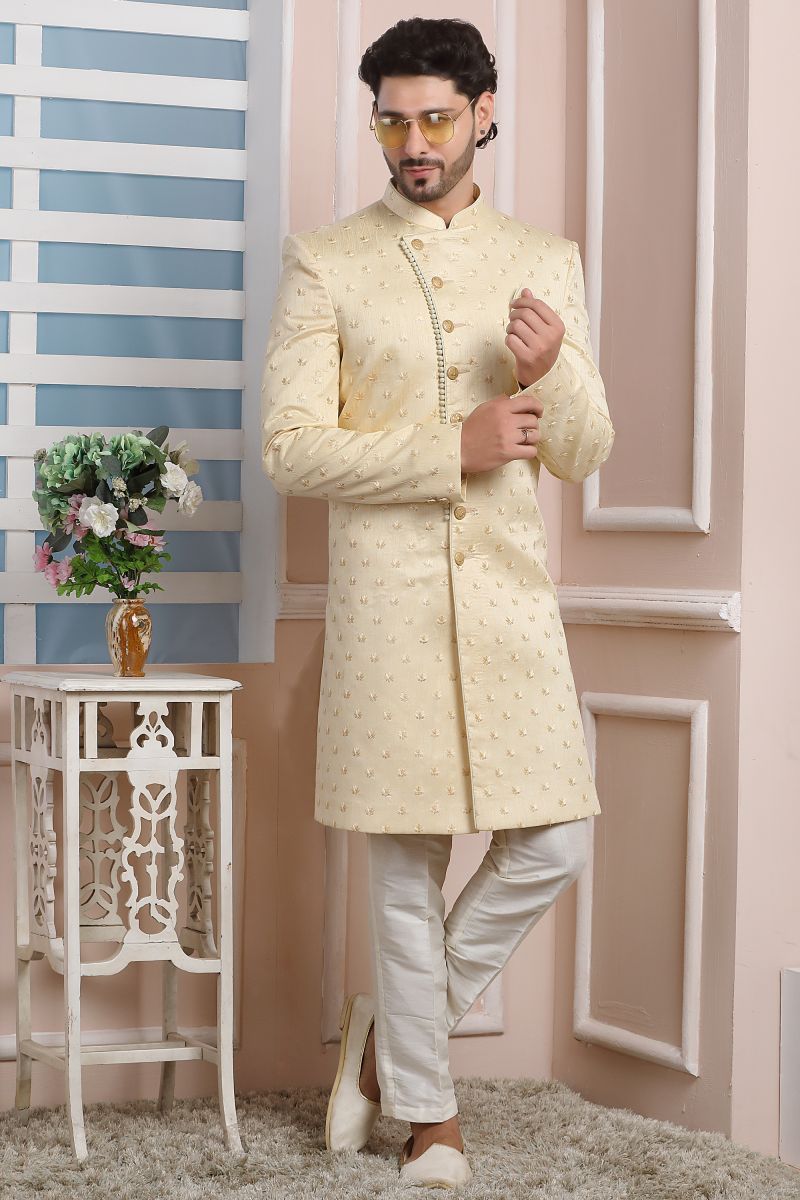 Golden Art Silk Festive Wear Readymade Lovely Indo Western For Men