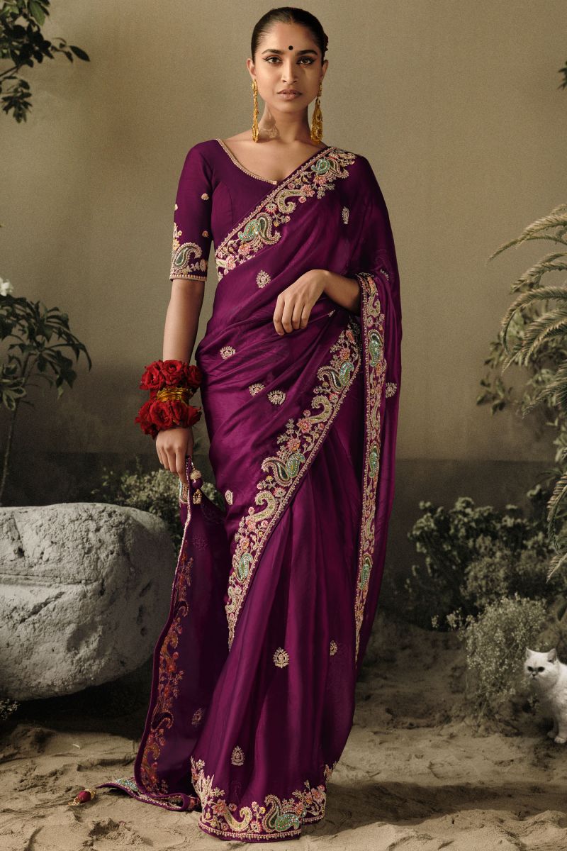 Art Silk Fabric Embroidered Border Work Saree With Designer Blouse