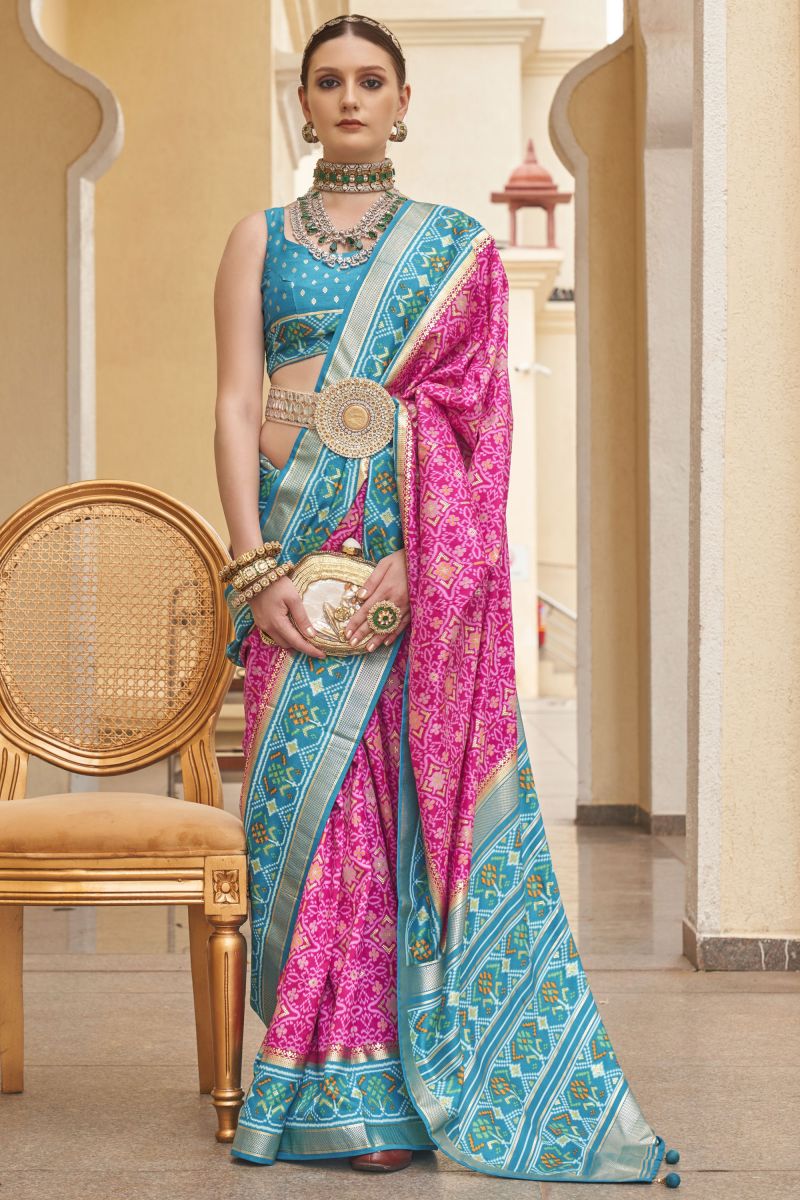 Rani Color Printed Patola Silk Saree