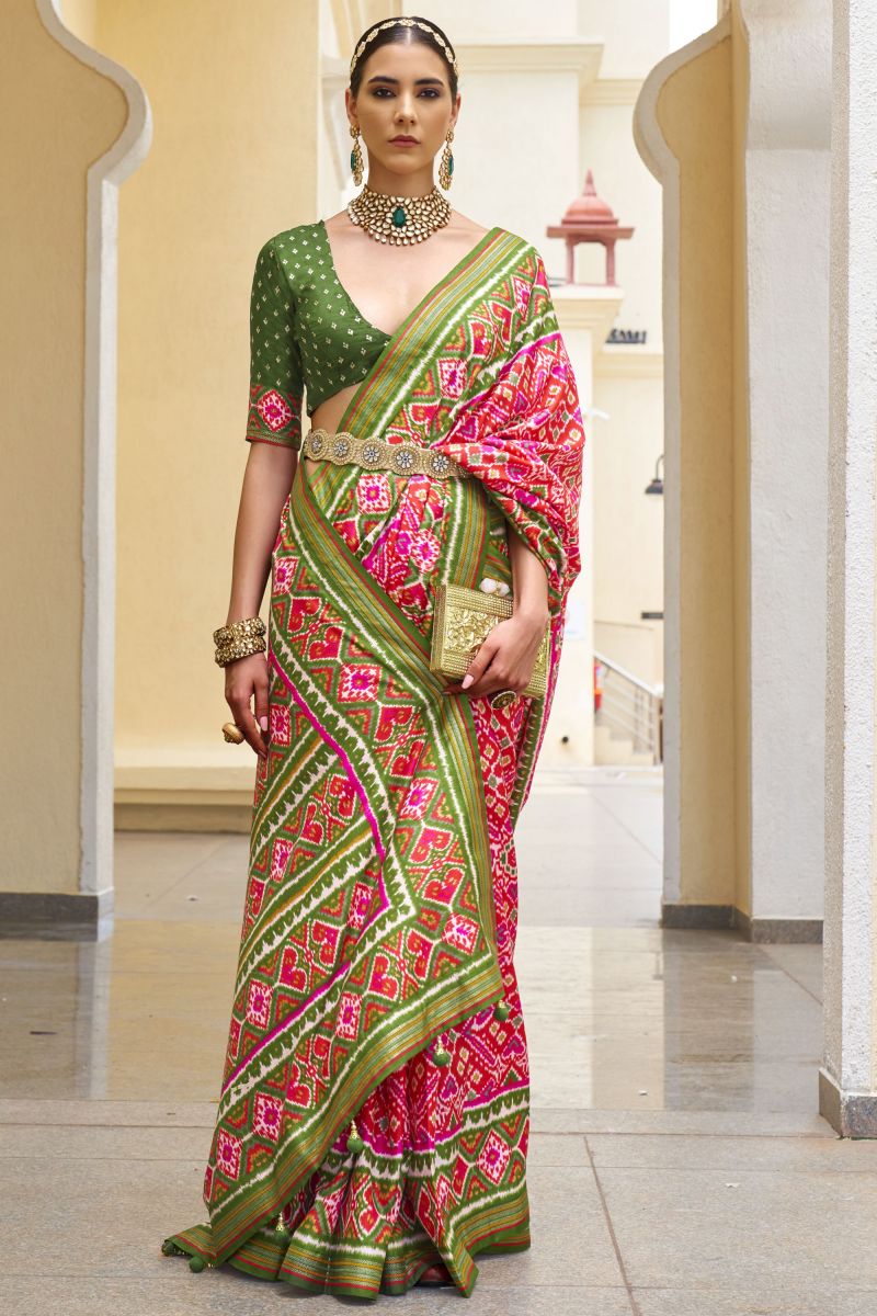 Red Color Printed Patola Silk Function Wear Saree