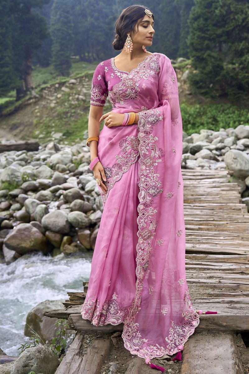 Silk Fabric Fancy Embroidered Work Saree