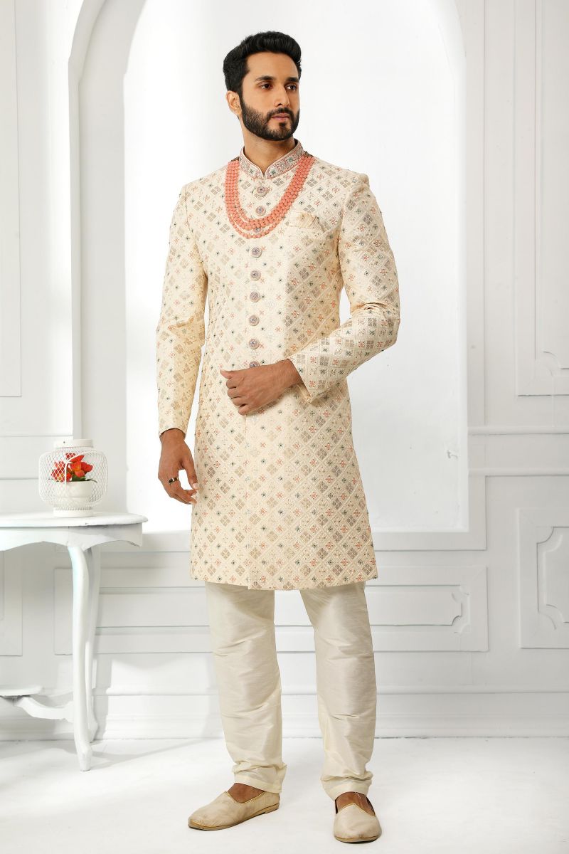 Art Silk Wedding Wear Groom Sherwani For Men