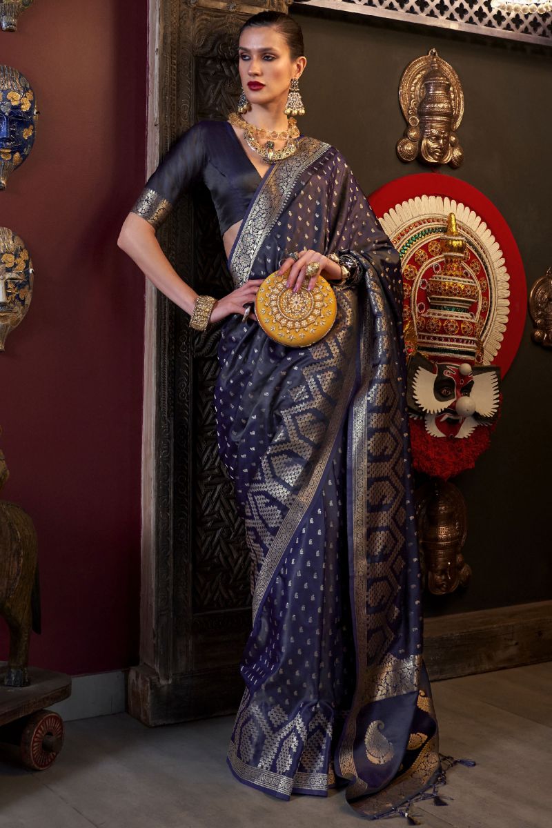 Satin Silk Purple Saree With Weaving Work