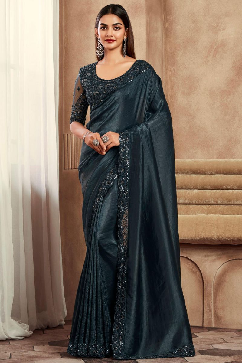 Border Work Imposing Party Style Art Silk Saree In Black Color