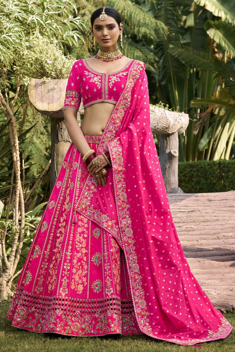 Banarasi Silk Pink Pleasance Lehenga With Jacquard Work