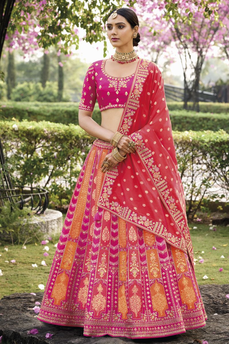 Multi Color Banarasi Silk Coveted Lehenga With Jacquard Work