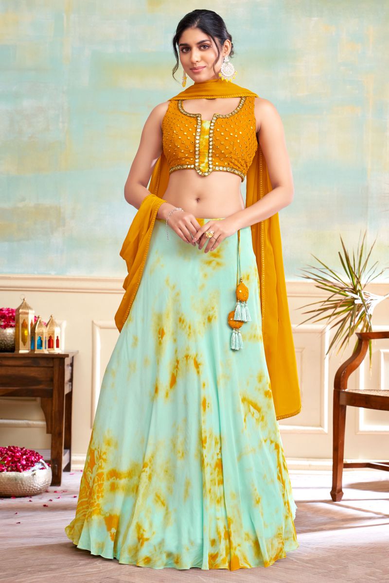 Georgette Fabric Function Wear Mesmeric Readymade Lehenga In Multi Color