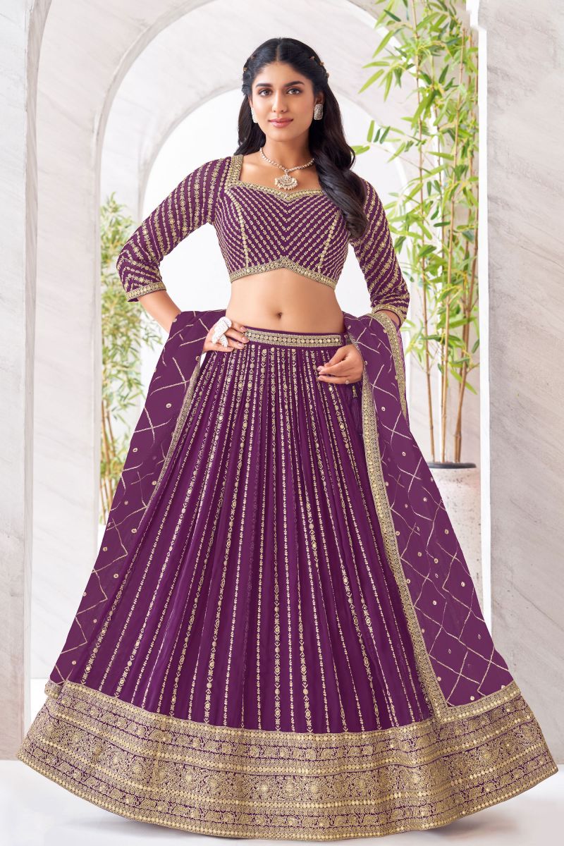 Purple Color Function Wear Georgette Fabric Incredible Readymade Lehenga