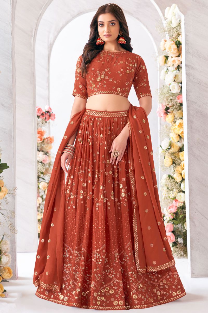 Rust Color Georgette Fabric Function Wear Miraculous Readymade Lehenga