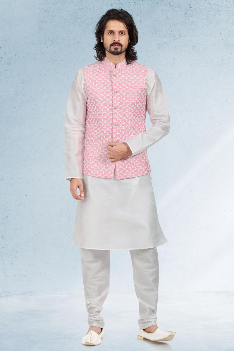 Pink Color Banarasi Art Silk 3 piece Jacket Set