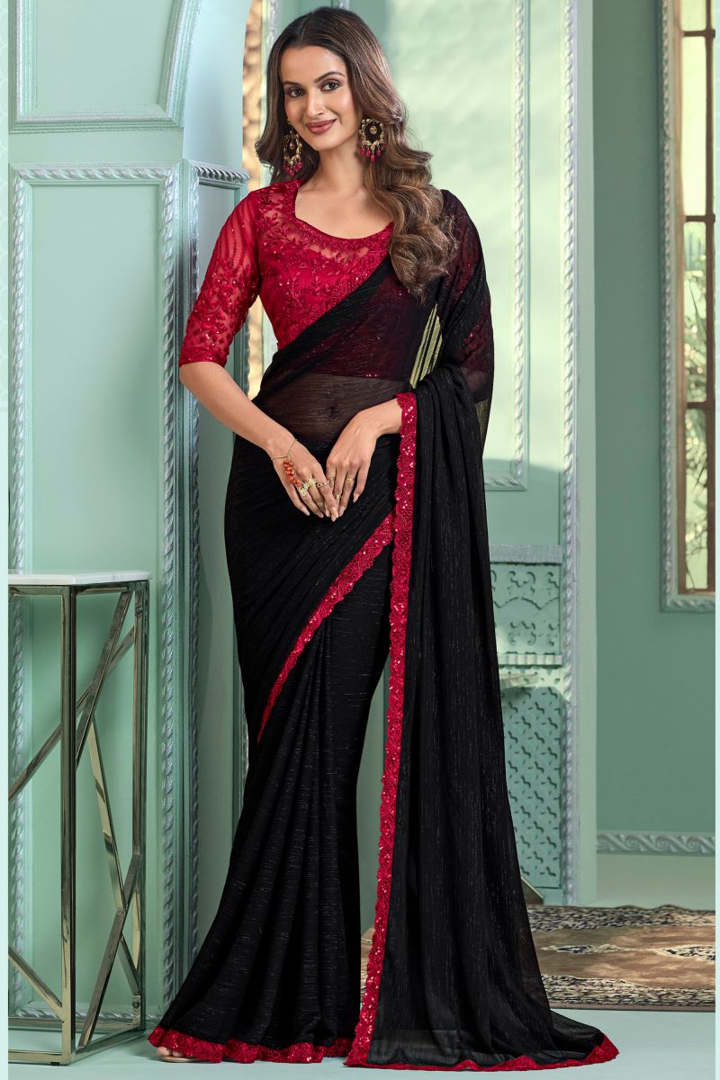 Black Color Chiffon Saree With Border Work