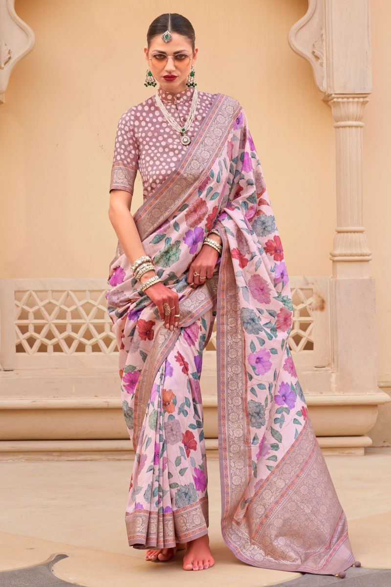 Pink Color Art Silk Function Wear Saree With Printed Blouse