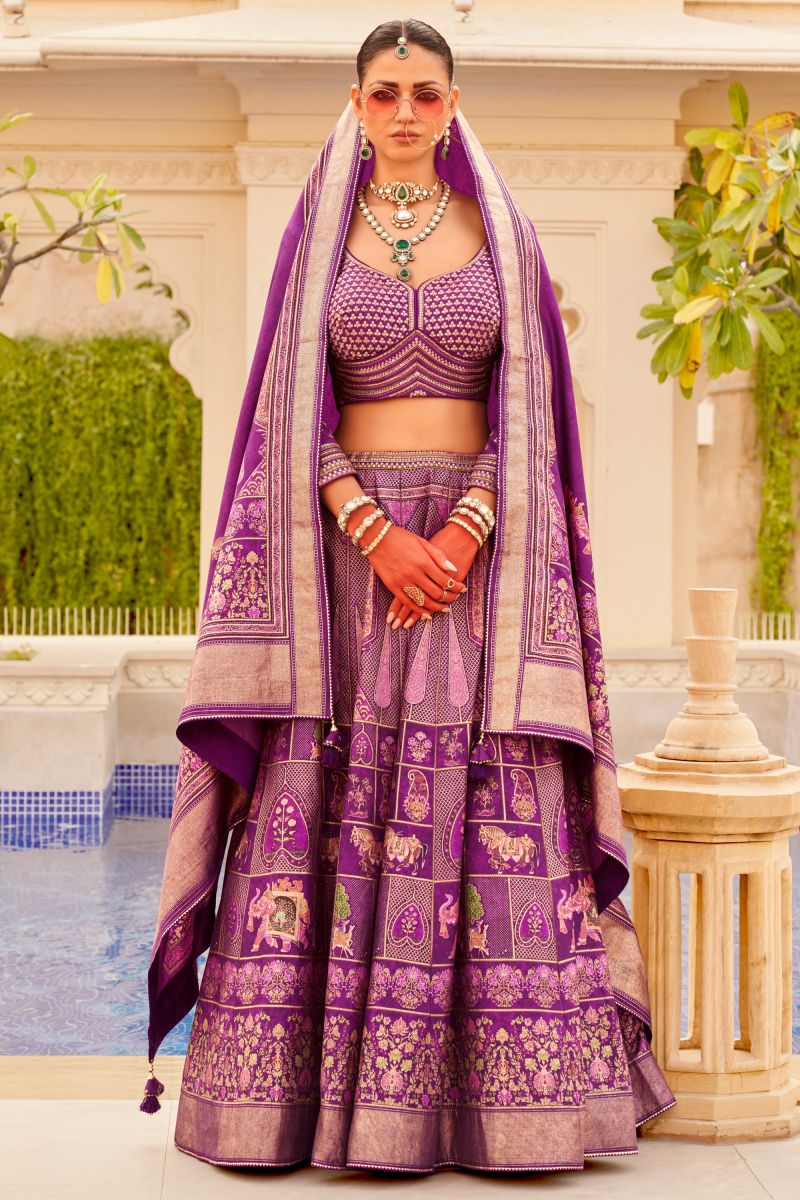 Foil Printed Work Purple Color Glorious Readymade 3 piece Lehenga Choli In Art Silk Fabric