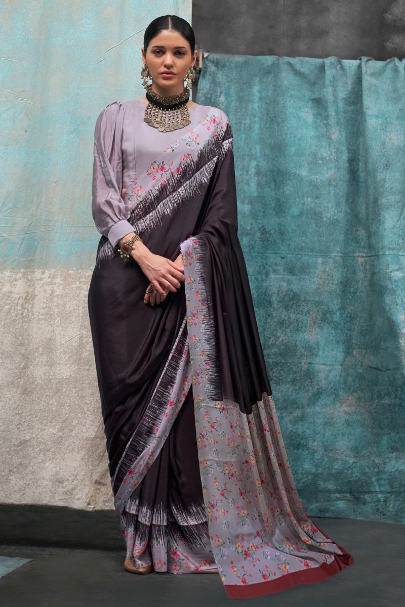 Black Color Casual Wear Graceful Printed Crepe Saree